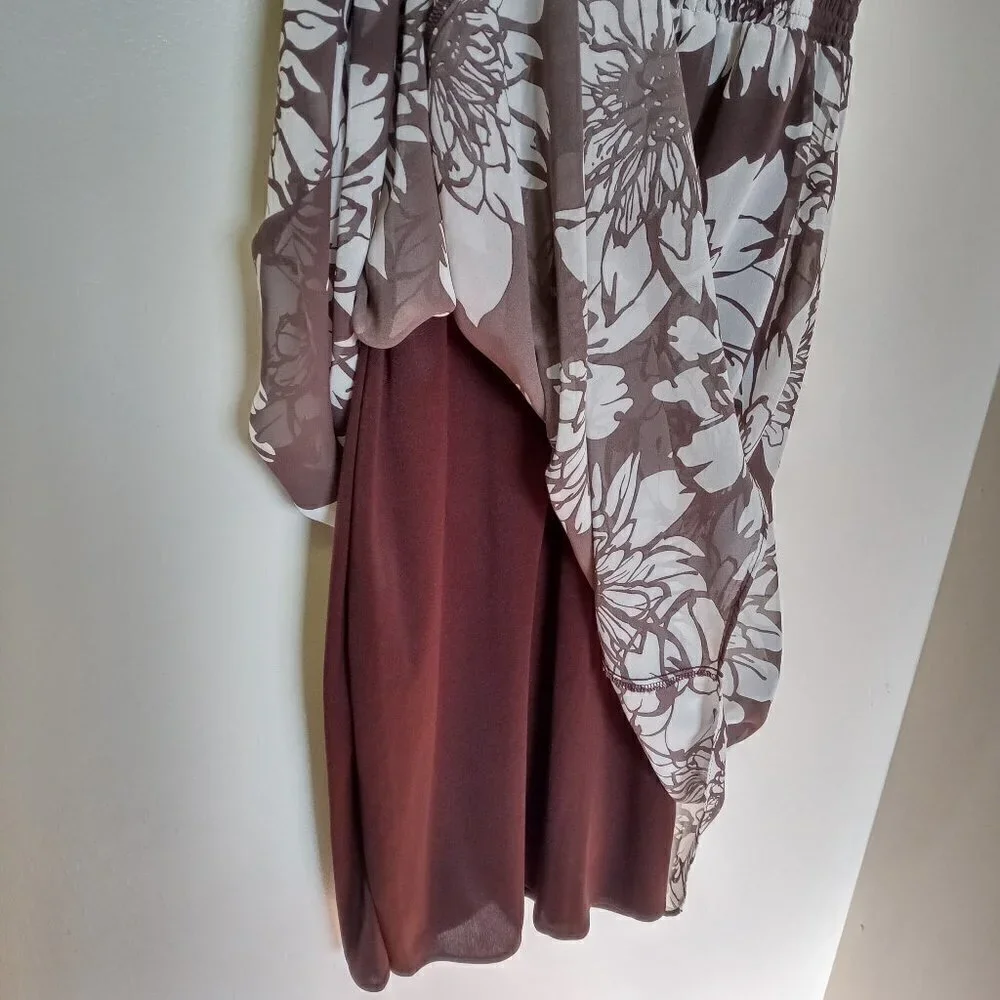 VINTAGE TWYLA BLU BROWN AND WHITE FLORAL SHEER LINED SLEEVELESS DRESS. SIZE 12 - Picture 4 of 6